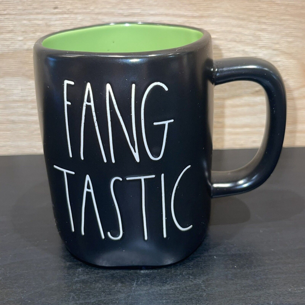 Rae Dunn Fang Tastic Halloween Coffee Mug Black Green Interior NWT Spooky Goth